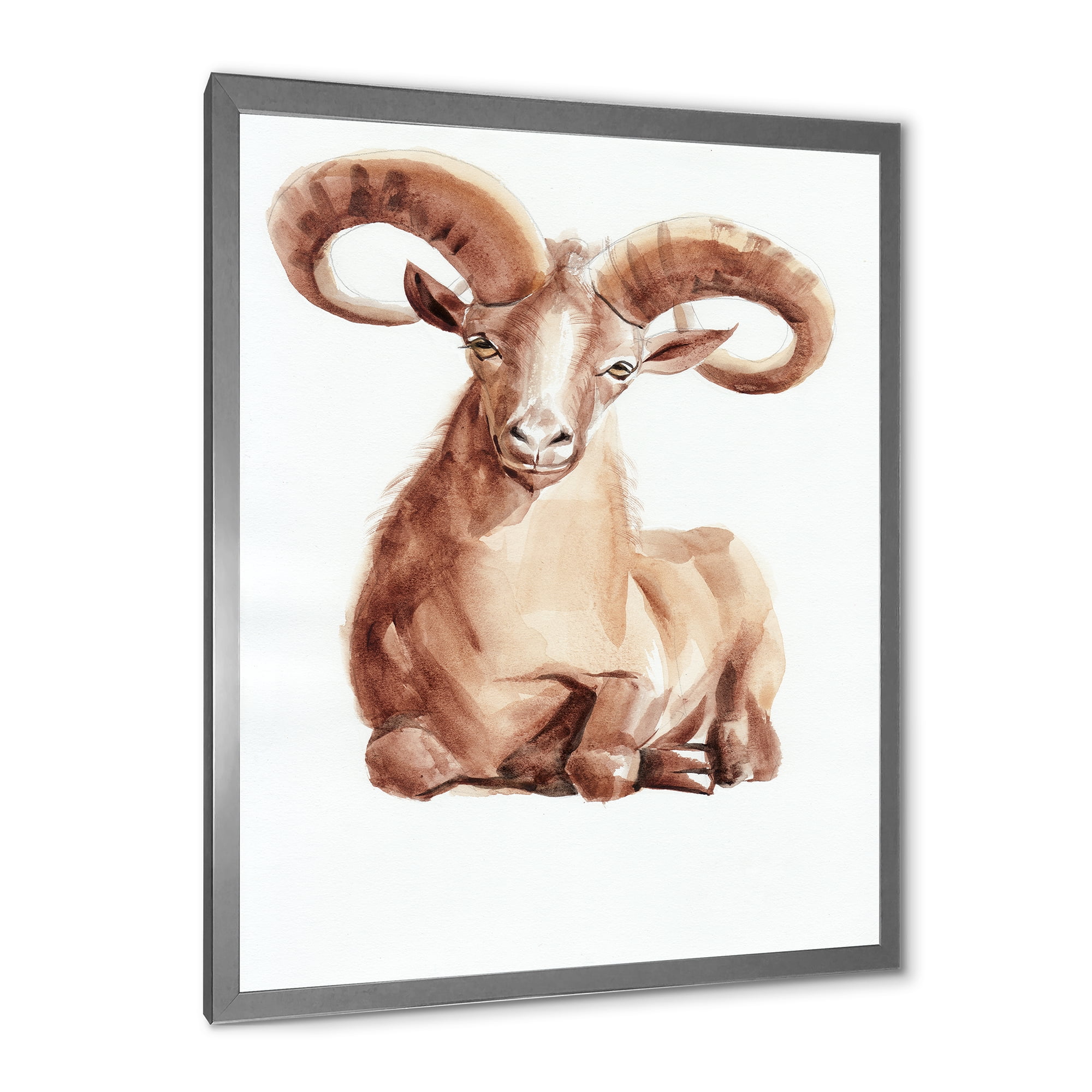 Designart 'Abstract Portrait of Wild Ram With Mighty Horns II' Farmhouse Framed Art Print