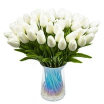 30Pcs Artificial Tulips Flowers Real Touch Tulips PU Bouquet Latex Flower White (White)