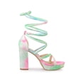thumbnail image 3 of BLISSFUL STEP Women's Tie Dye High Heel Sandal Platform Block Heel Prom Sandals Green 9, 3 of 7