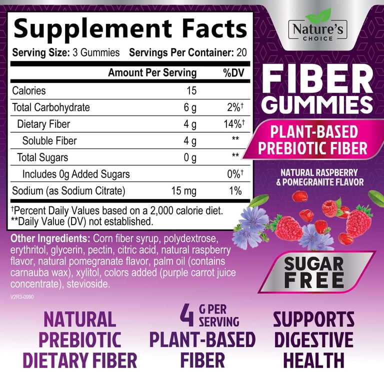 Fiber Gummies For Adults - Sugar Free Prebiotic Fiber Gummy for GLP-1 Support - Daily Digestive Health & Regularity Support