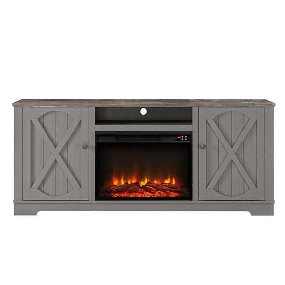 LIVILAND 70" Farmhouse TV Stand with Fireplace For TVs Upto 75" in Gray