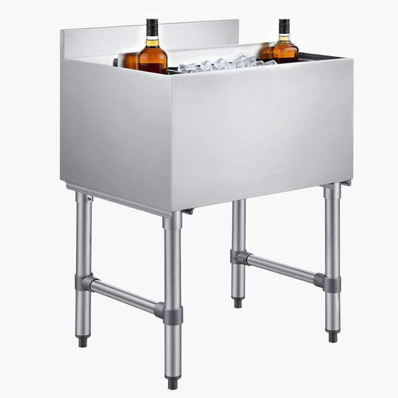 VEVOR Commercial Ice Bin, 82.9 Qt Max Capacity, 30 x 19 x 33 Inch Stainless Steel Ice Chest with Sliding Lid and Bottle Holders, Cooler Cart Cocktail Unit for Bar Restaurant Pub, NSF Certified
