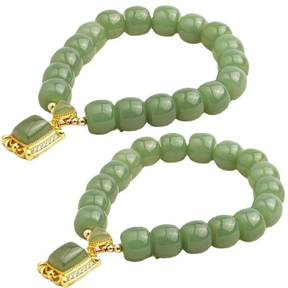 Vintage Green Faux Jade Bracelet Set for Women – Classic Retro Style Bangle 2pcs