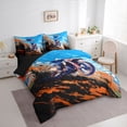 thumbnail image 2 of Castle Fairy Motocross Style Dirt Bike Twin Bedding Sets 7-Piece for Boys, Checkered Flag Art Bedding Comforter Set for Bedroom, Orange Blue,Black Reversible, 2 of 7