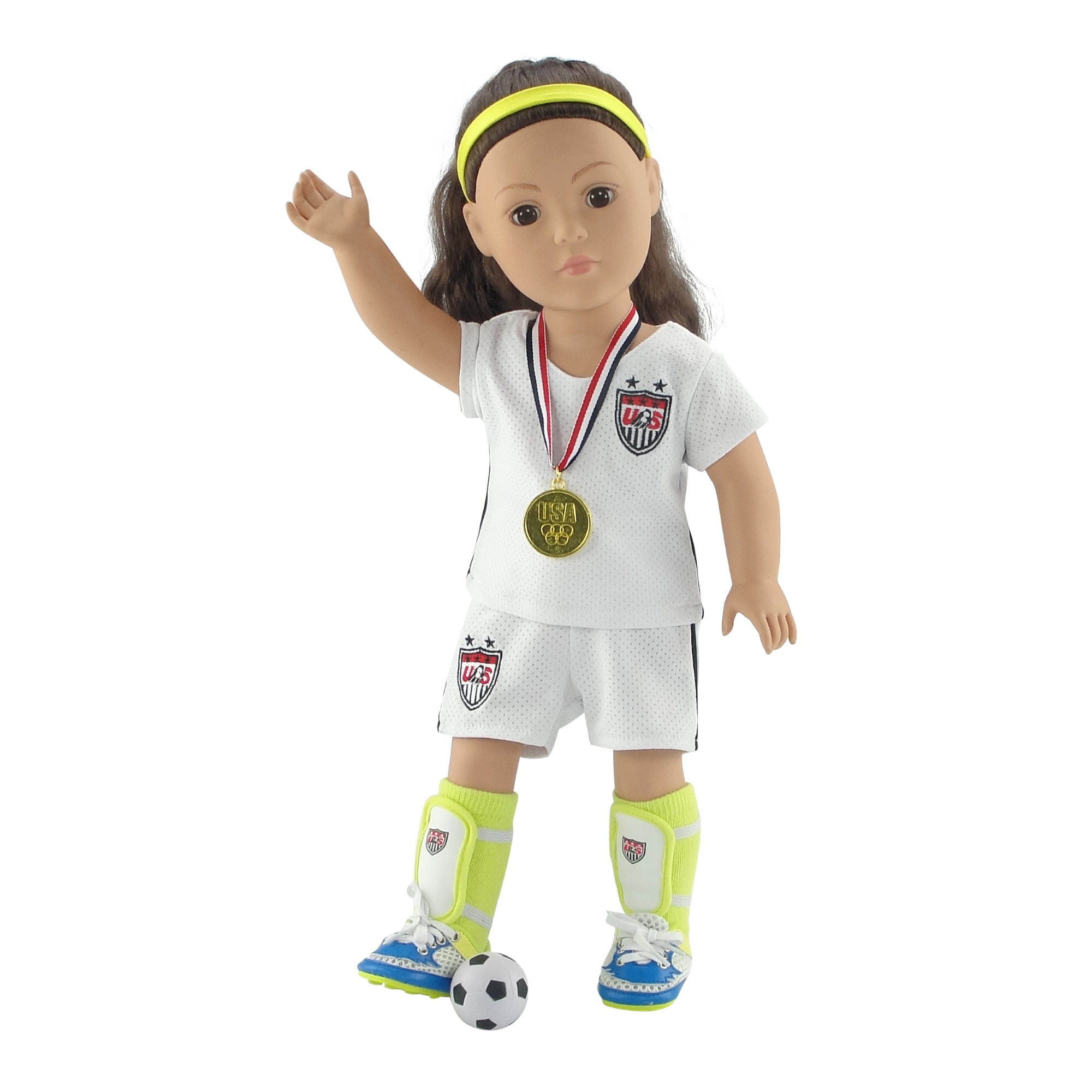 ELJRBCK 18 Inch Doll Clothes-Team USA Soccer Outfits Uniform-Compatible with 18 inch American Girl My Life Doll and Our Generation Doll ect 