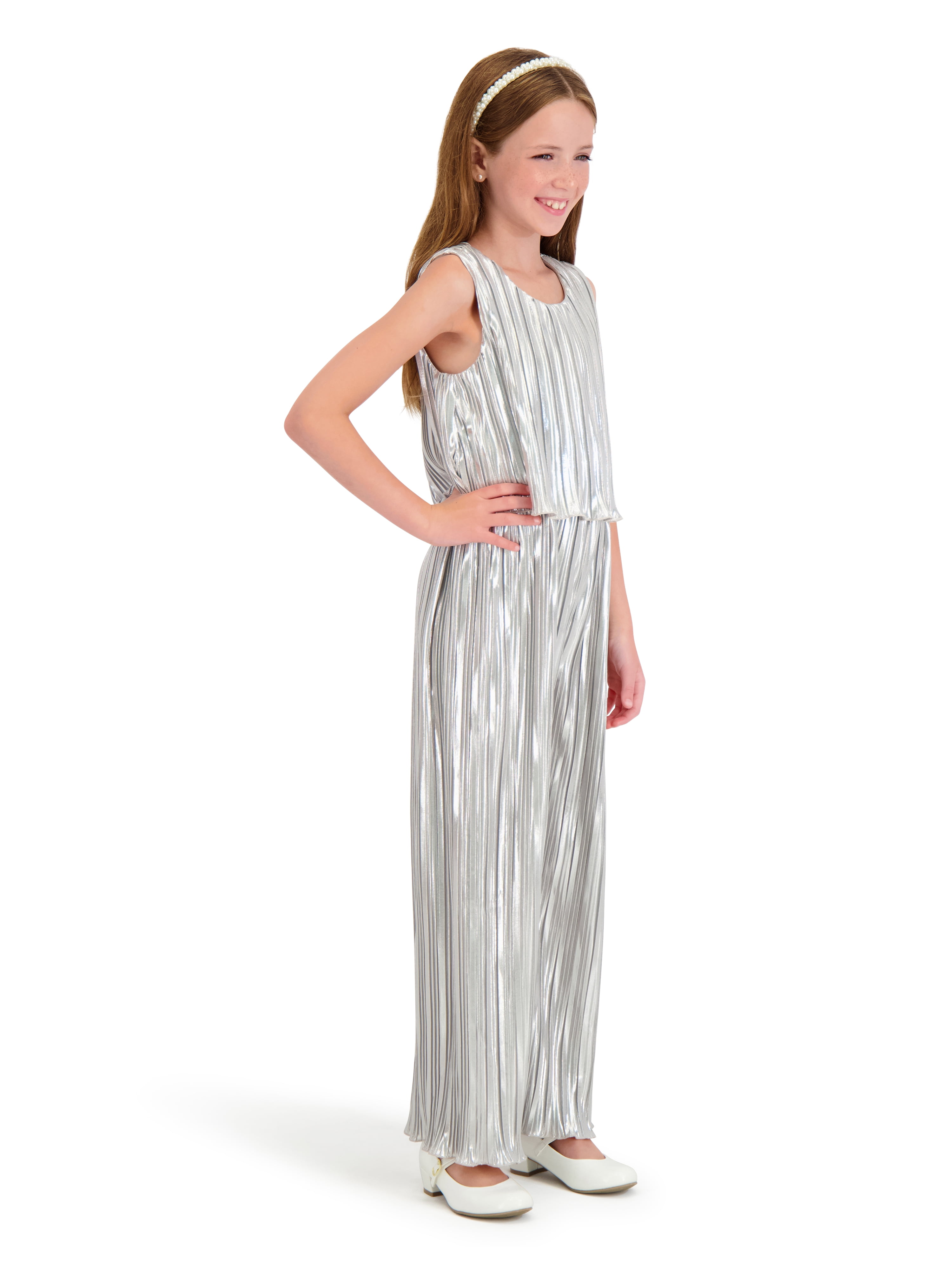 Kensie Girl Sleeveless Belted Metallic Jumpsuit, Sizes 4-16
