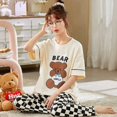 thumbnail image 1 of Conjunto de Pijama grande de manga corta para Mujer, ropa de dormir de punto con puntos de oso de dibujos animados, de algodón, elegante, 5XL, 1 of 4