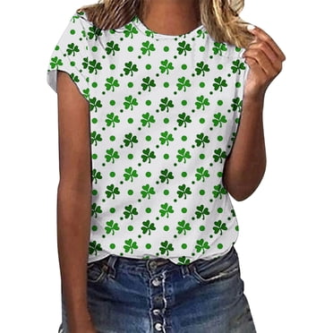 Pxiakgy! Vente de Liquidation T-Shirt Trèfle de la Saint-Patrick pour Femmes Chanceux Irlandais Manches Courtes T-Shirt Graphique Trèfle Hauts Quotidiens Décontractés Imprimés Manches Courtes Col Rond T-Shirt Vert Armée S