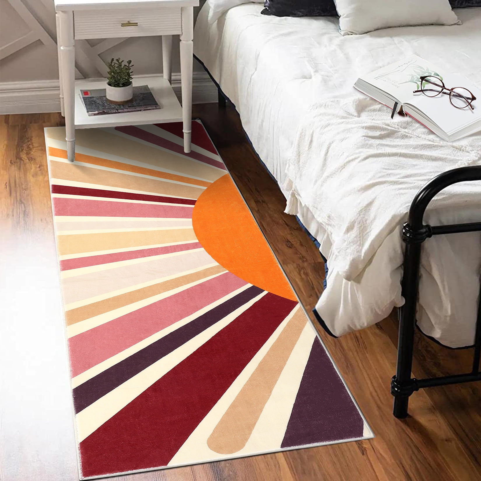 Hasoo 2' x 6' Hallway Runner Mats Washable Area Rug Sun Print Modern Boho Indoor Throw Carpet for Kitchen Laundry Room, Brown