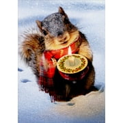 Avanti Press Snowy Squirrel Holds Candle Box of 10 Christmas Cards