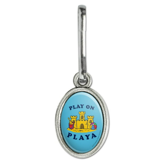 Play On Playa Player Sandcastle Funny Humor Antiqued Oval Charm Clothes Purse Suitcase Backpack Zipper Pull Aid