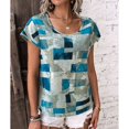thumbnail image 4 of Camiseta informal de manga corta, cuello redondo y transpirable para mujer - Camiseta con estampado geométrico de verano XXL azul, 4 of 7