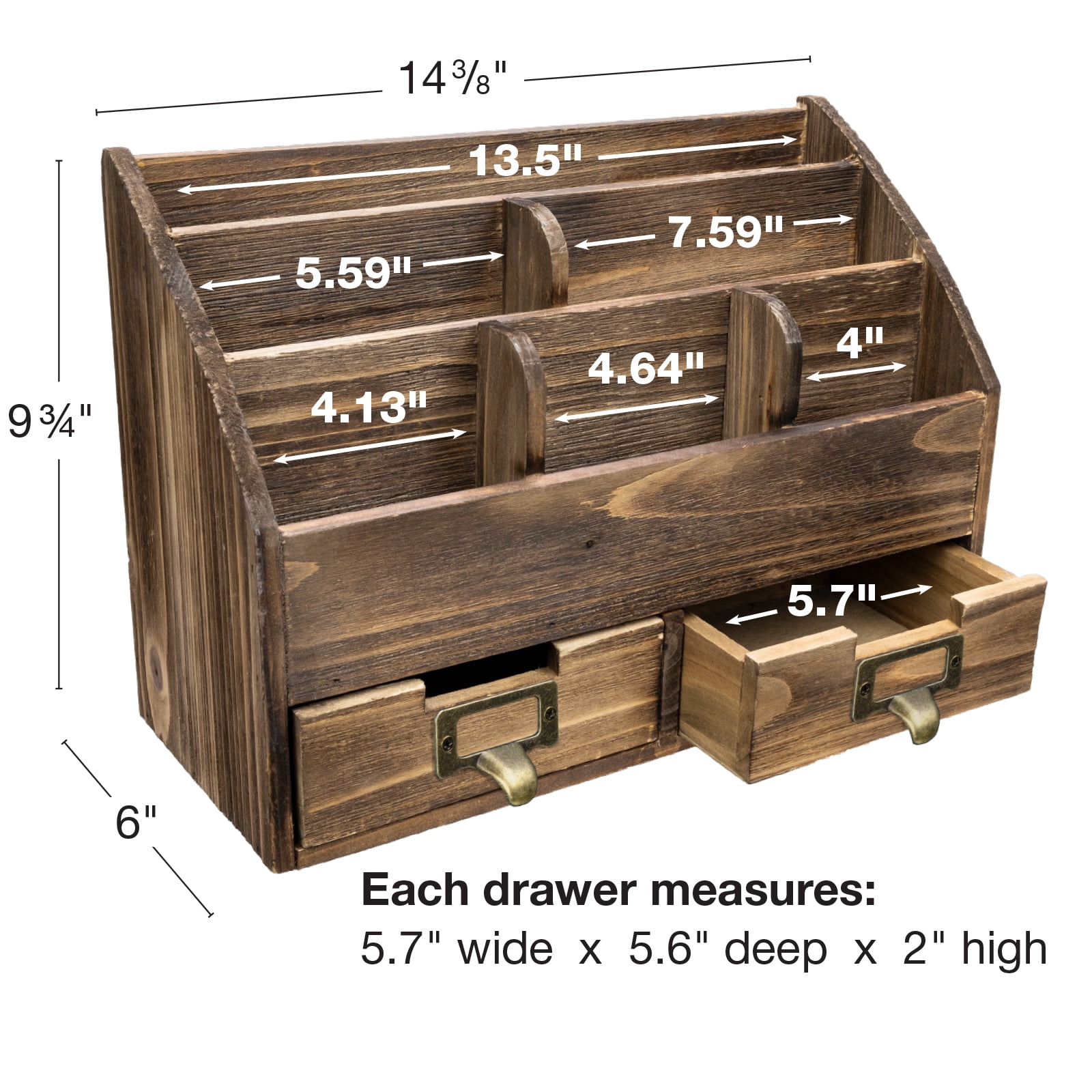 Excello Global Products Rustic Wood Office Desk Organizer - Dark Brown - EGP-HD-0135