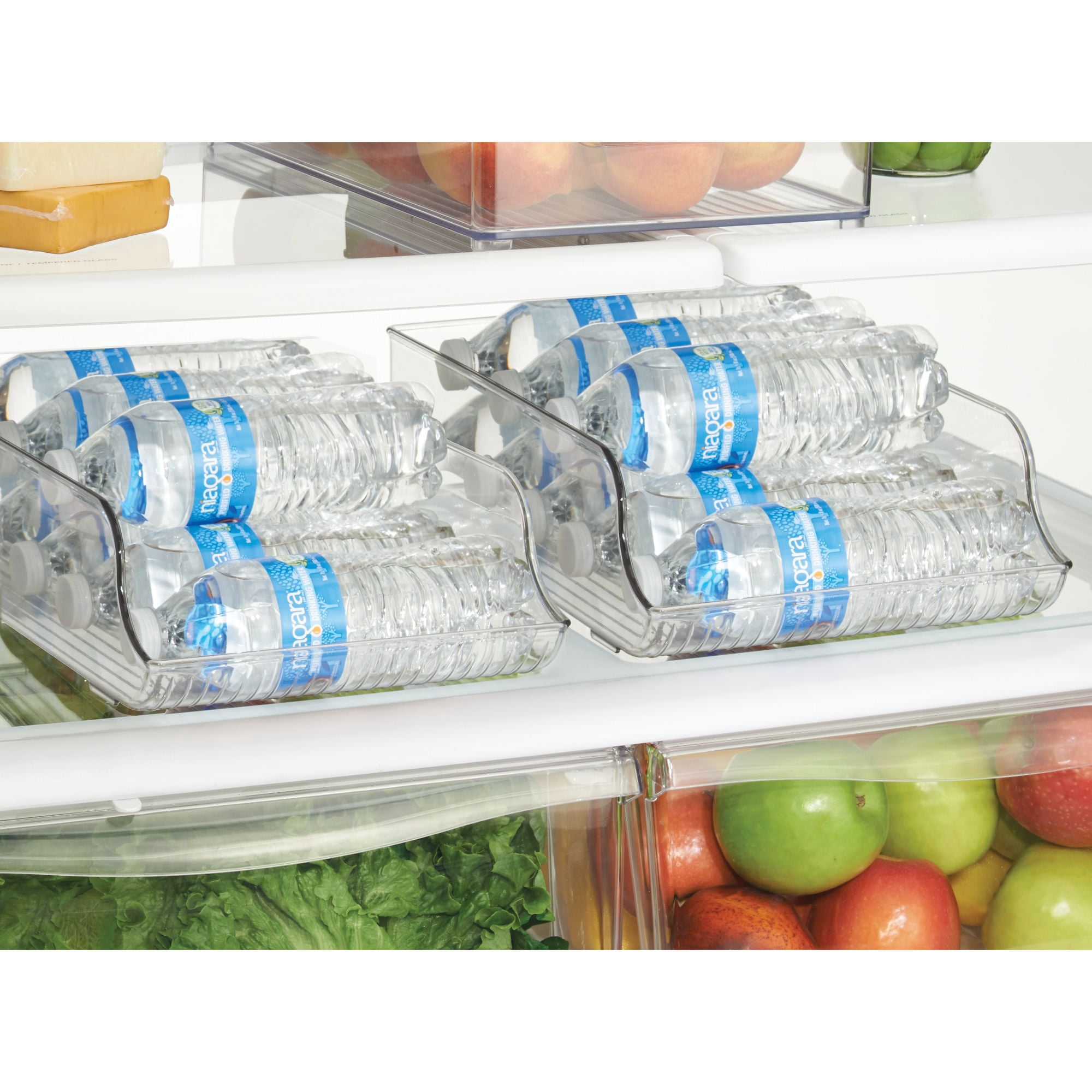 Plastic Water Bottle Organizer for Fridge - Refrigerator Bottle Holder for Kitchen, Pantry, and Countertop