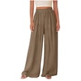 thumbnail image 2 of Wide Leg Trousers Women Ruched Elastic Waist Palazzo Pants with Pockets Summer Trendy Womens Clothes, 2 of 7
