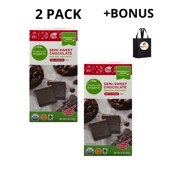 Simple Truth Organic Semi-Sweet Chocolate Baking Squares, 56% Cacao, USDA Organic, 4 oz , 2 Pack + Bonus