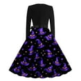 thumbnail image 3 of Mgmyaa Halloween Dress for Women Vintage Printed Long Sleeve Zipper Crew Neck Cocktail Evening Prom Dresses Halloween Costumes with Bow Belt, 3 of 3