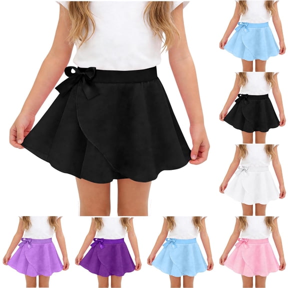 Purcolt Girls Bow Skirts Casual Mini Flare Pleated Skirt with Shorts High Waisted Skater Skirt A Line Skorts