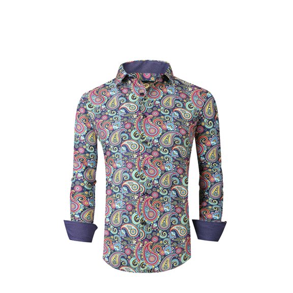 Mens PREMIERE Long Sleeve Button Down Dress Shirt COLORFUL DESIGNER PAISLEY