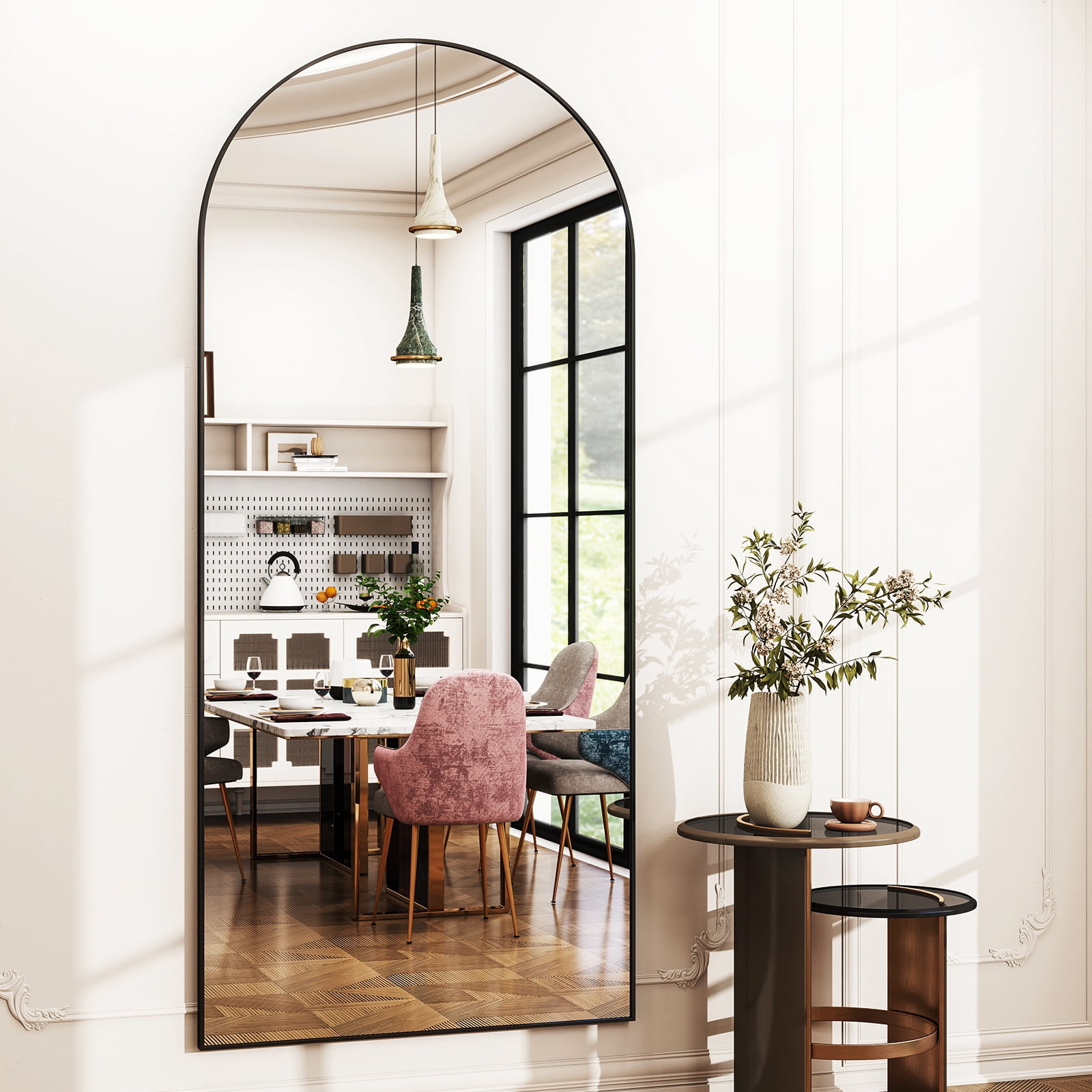 Anyrose 71"x30" Arched Full Length Mirror Floor Mirror Wall-Mounted Leaning Mirror, Black