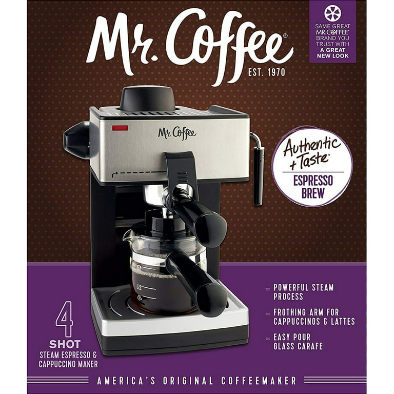 Mr. Coffee 4-Shot Steam Espresso, Cappuccino, and Latte Maker Black