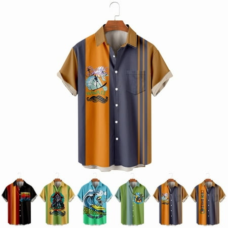 

LANLIN Hawaiian Men s Button Up Shirt & Top with Breast Pocket Lightweight Clothing Plus Size Men