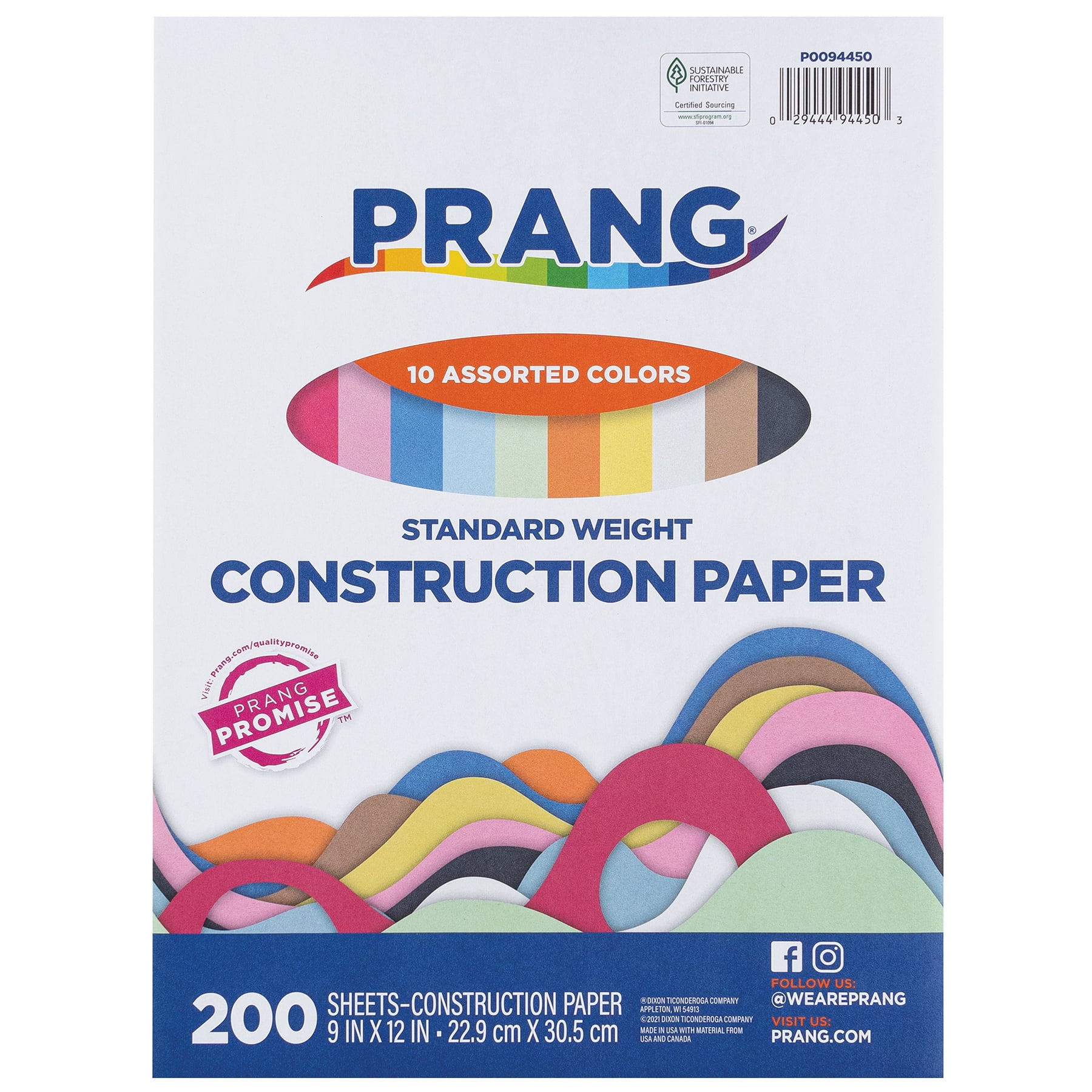 Prang Construction Paper, Standard Weight, 10 Assorted Colors, 9" x 12", 200 Sheets Per Pack, 3 Packs