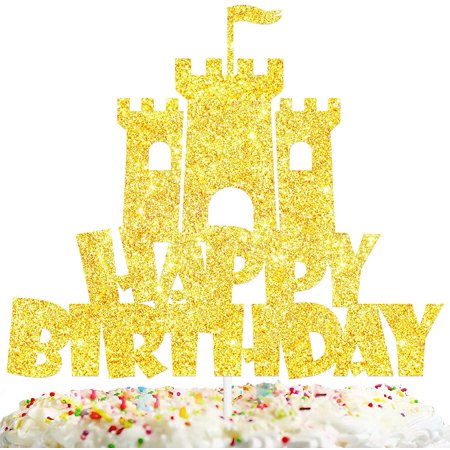 Baby Shower Happy Birthday Cake Topper Gold Glitter Castle Theme ...