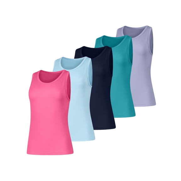Hanes Cool DRI Women’s Tank Top Pack, 5-Pack, Moisture Wicking Flair Pink/Light Blue/Navy/Teal Ivy/Peri Blue/ XL