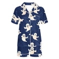 thumbnail image 5 of Women's Halloween 2PC Pajamas Set Short Sleeve Lapel Button Down Shirt And Shorts Lounge Set Print Homewear with Pockets Navy-1 XL, 5 of 8