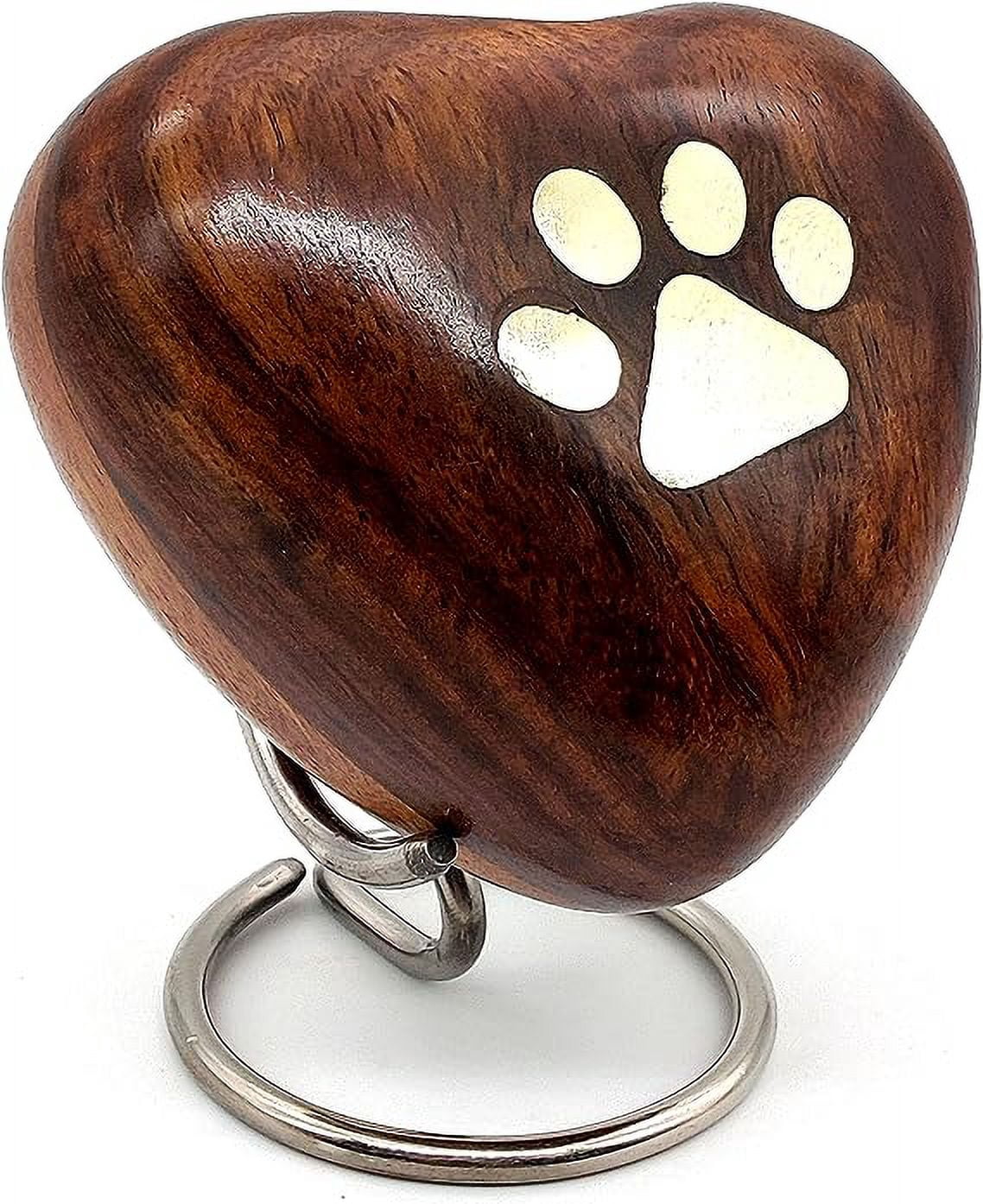 Wooden Heart Keepsake Urn - Mini Ash Urn Small Handcrafted Cremation Urn for Ashes - Tribute to Your Loved One - Perfect for Pets with Free Premium Velvet Box & Display Stand (Wooden Urn)