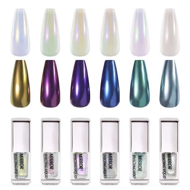 Esmalte de uñas magnético de gel de ojo de gato 0,5 ml - Juego de esmalte de uñas profesional con efecto de espejo holográfico de 6 colores con Galaxy Shimmer para manicura Diseño de uñas de