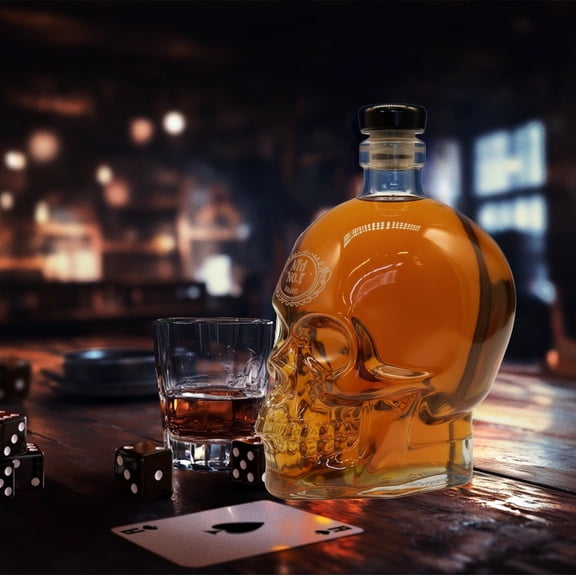 Unique Shape Clear Whisky Bottle, Personality Home Bar Office Decoration High Borosilicate Glass Decanter, for Drinks, Whisky, Vodka, Tequila, Ideal Souvenir Gift for Father Lover Colleagues Friends