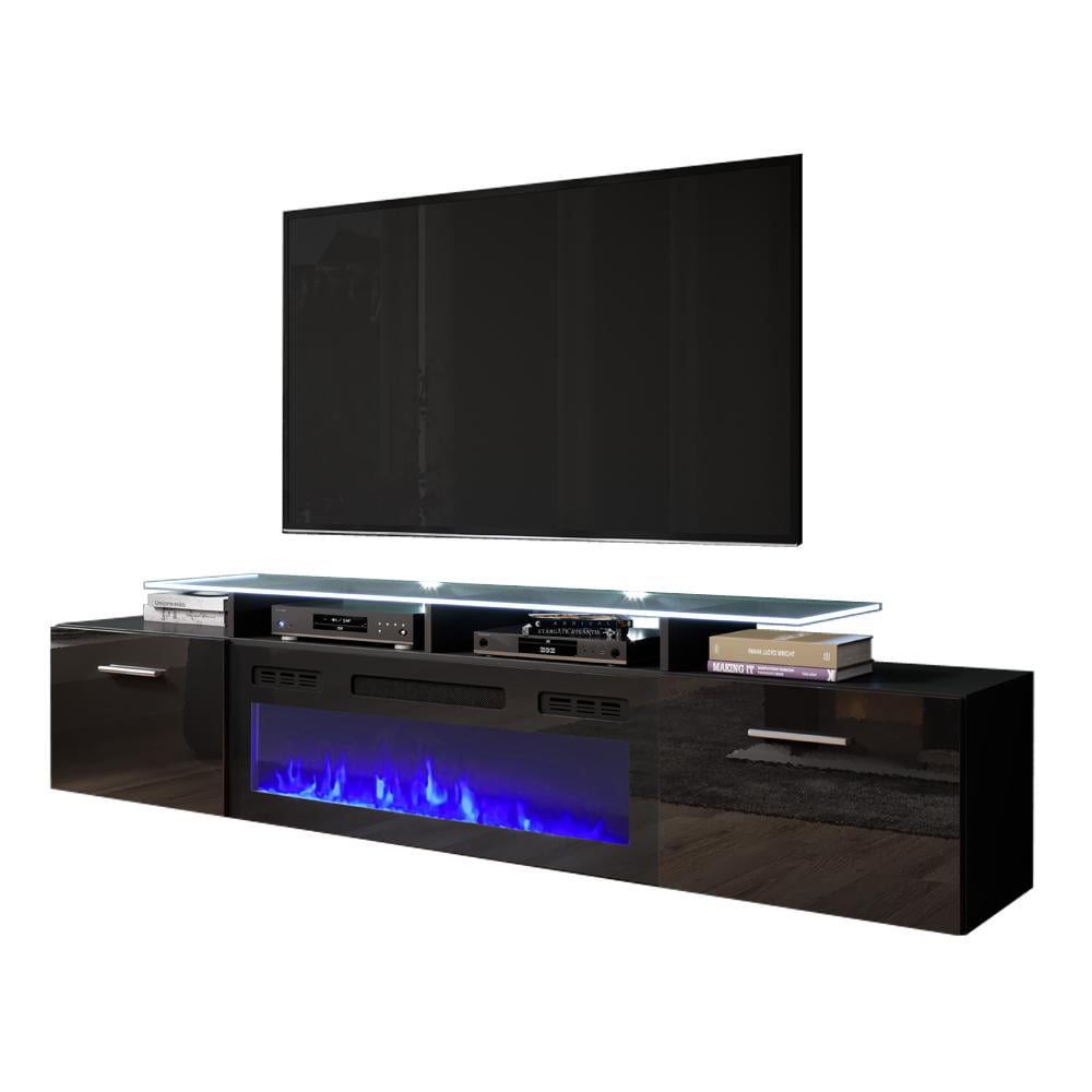 Rova EF Electric Fireplace Modern 75" TV Stand Black