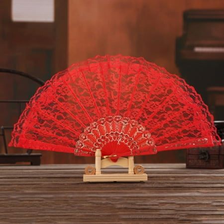 

Solid Color Hollow Lace Hand Held Flower Fan Folding Fans Festival Gift Decor