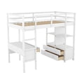 thumbnail image 4 of Twin Loft Bed with Desk, Solid Wood Loft Bed Frame with Storage Shelves and Drawers, Safety Guardrail for Teenagers and Adults, Space-Saving Loft Bed with Wooden Slats Support(White, Twin), 4 of 10