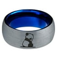 thumbnail image 2 of Tungsten Sad Panda Sitting Watching Band Ring 8mm Men Women Comfort Fit Blue Dome Brushed Gray Polished, 2 of 4