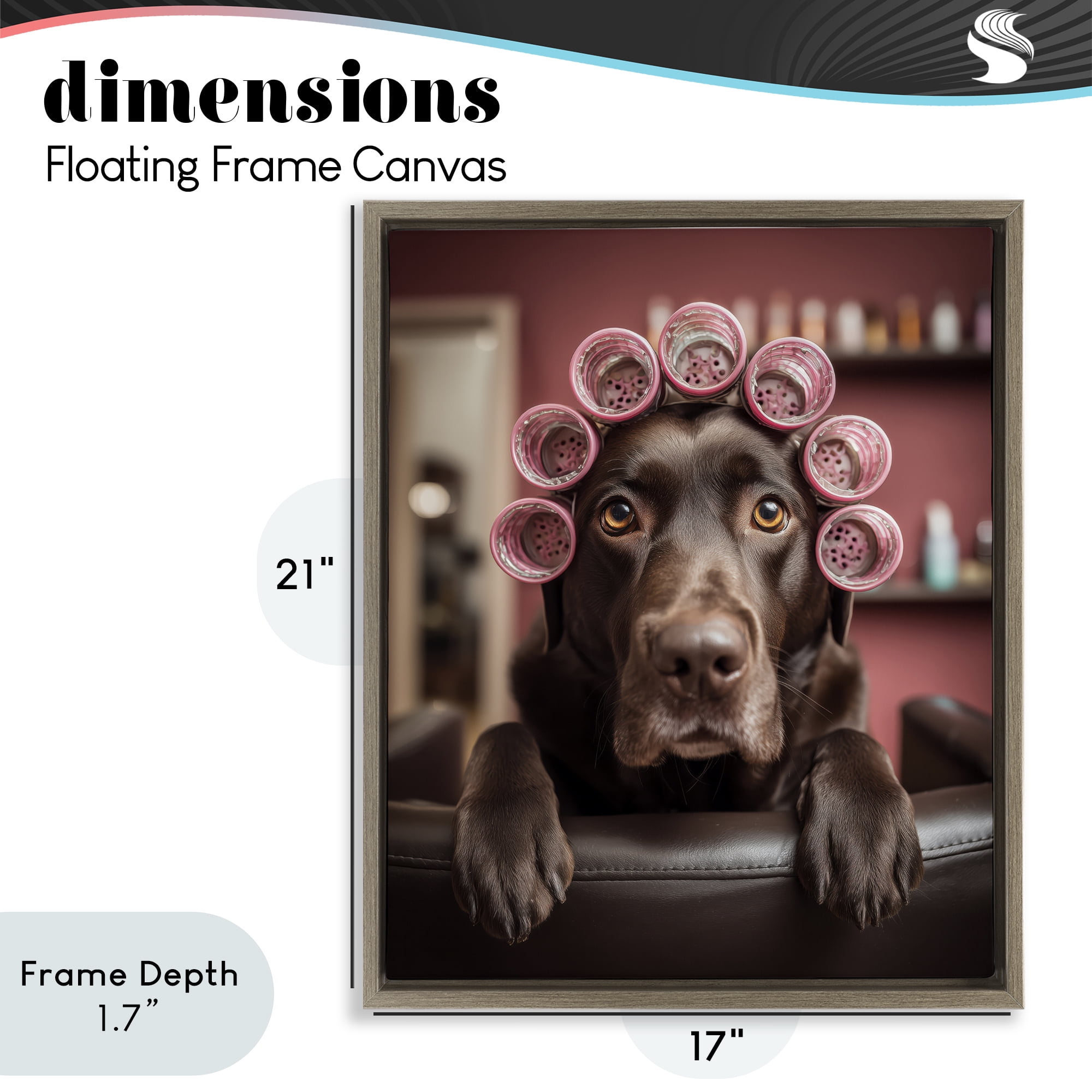 Stupell Industries Dog at Salon with Curlers Brown Framed Floater Canvas Wall Art, design by Scott Stulberg