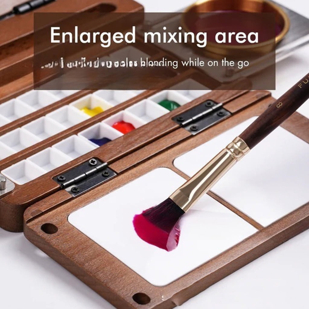 Miiottaa 24 Wells Folding Wooden Watercolor Paint Palette Box For Artist Travel Painting