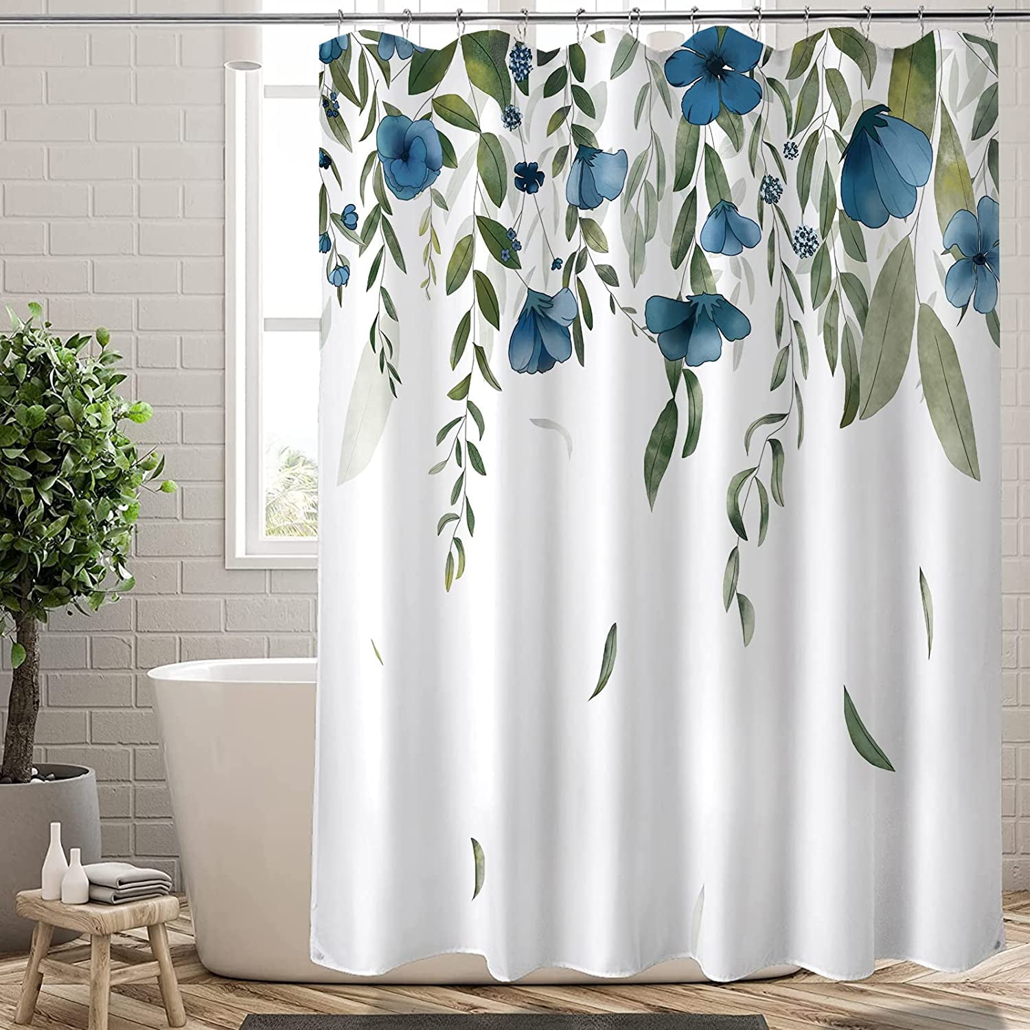 Extra Long Shower Curtain 72x84 inch Length, Aesthetic Watercolor Green ...