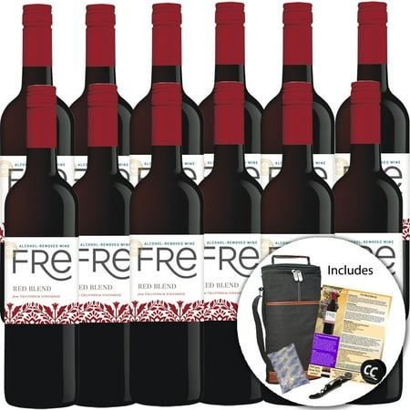 Sutter Home Fre Red Blend Non-Alcoholic Red Wine Experience Bundle with Wine Travel Cooler Bag, Ice Packs, Corkscrew, ChromaCast Pop Socket, Seasonal Wine Pairings & Recipes, 12/750ML 12-Pack
