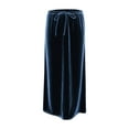 thumbnail image 5 of Miluxas Velvet Skirt for Women Elegant High Waisted A Line Velvet Skirts Midi Bodycon Skirt Navy M(M), 5 of 6