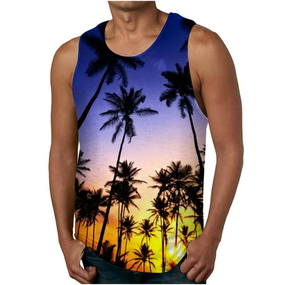 IROINNID Round Neckline Tank Tops For Men Sleeveless Sports Tank Tops Vest Pullover Graphic Print Tops