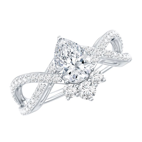 Rosec Jewels Designer Engagement Ring - 5X7 MM Pear Shaped Ring - EF-VS Quality Certified, 925 Sterling Silver, US 4.00