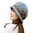 thumbnail image 2 of dianhelloya Warm hat Patchwork Color Round Dome Short Brim Bucket Hat Old People Winter Elegant Flower Decor Knitted Hat Grey, 2 of 8