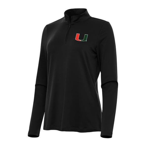 Women's Antigua Black Miami Hurricanes Reprocess Quarter-Zip Top