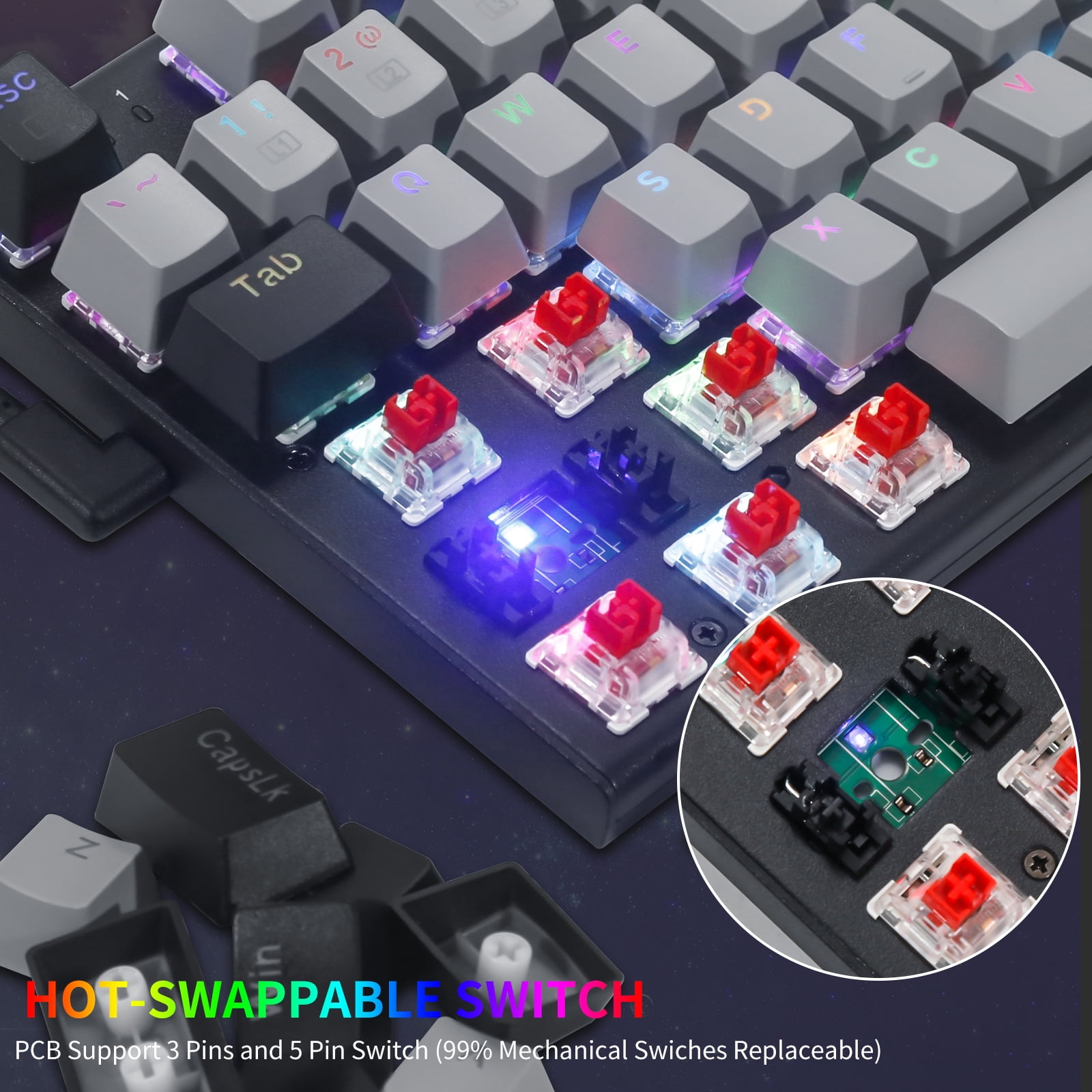 E-YOOSO Z-19 Mechanical Gaming Keyboard with Number Pad, True RGB Backlit, Hot Swappable Red Switches, Pro Software Supported, Wired Compact 94 Keys for PC/Computer/Laptop, Grey Black