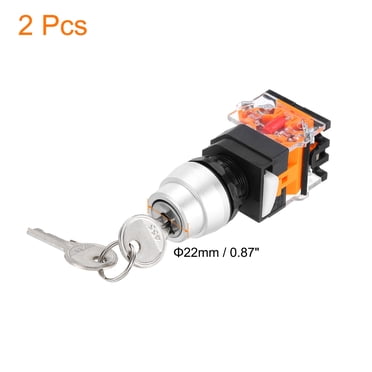 Uxcell 1 Pcs 22mm 2 Position Key Locking Push Button Switch With Keys Silver Tone NO/NC