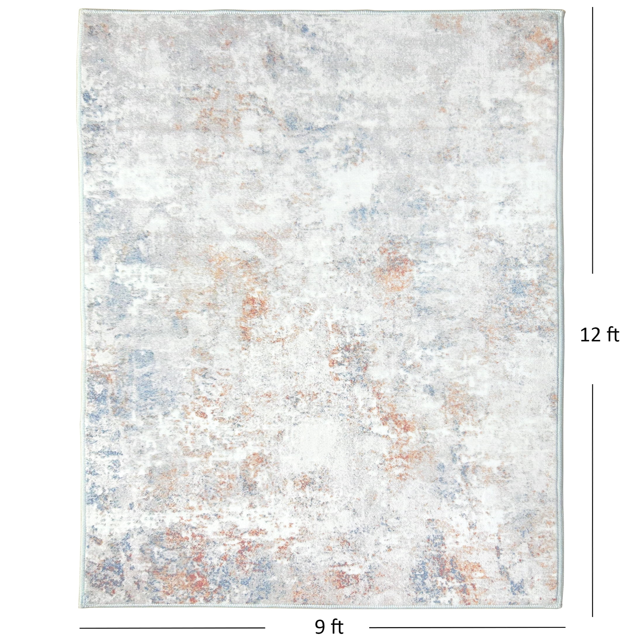 ARJINCUTE Distressed Abstract Beige Orange Area Rugs 9'x12', Low Pile Machine Washable Non-Slip