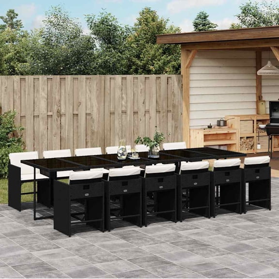vidaXL 13 Piece Patio Dining Set with Cushions Black Poly Rattan